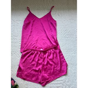 stars above pink satin pajama set